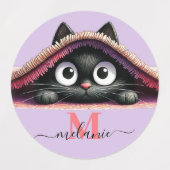 Peek-a-Boo Kätzchen Skript Name Monogram Mädchen'  Etiketten (Design 2)