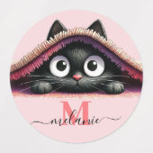 Peek-a-Boo Kätzchen Skript Name Monogram Mädchen'  Etiketten (Design 1)