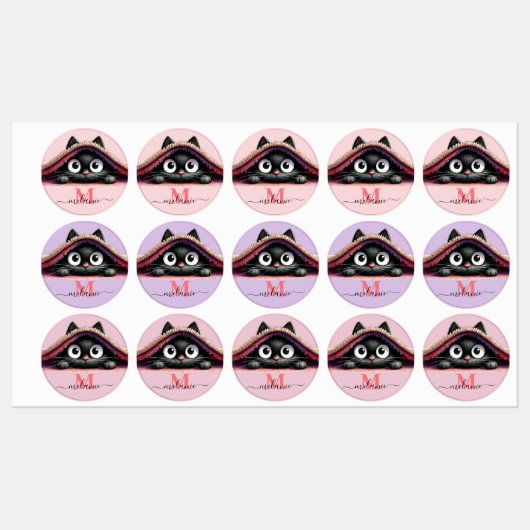 Peek-a-Boo Kätzchen Skript Name Monogram Mädchen'  Etiketten (Blatt)