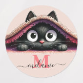 Peek-a-Boo Kätzchen Skript Name Monogram Mädchen'  Etiketten (Design 1)