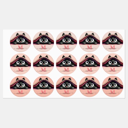 Peek-a-Boo Kätzchen Skript Name Monogram Mädchen'  Etiketten (Blatt)
