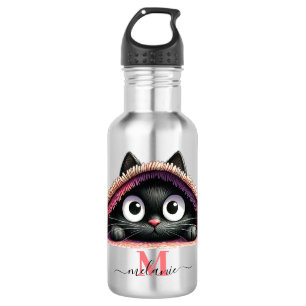 Peek-a-Boo Kitten Schriftzug Monogramm Mädchen Edelstahlflasche