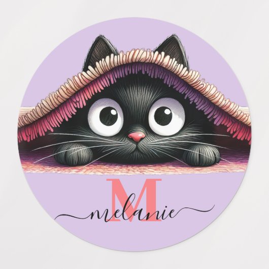 Peek-a-Boo Kitten Script Name Monogram Girls'  Etiketten (Design 2)