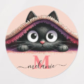 Peek-a-Boo Kitten Script Name Monogram Girls' Etiketten (Design 2)