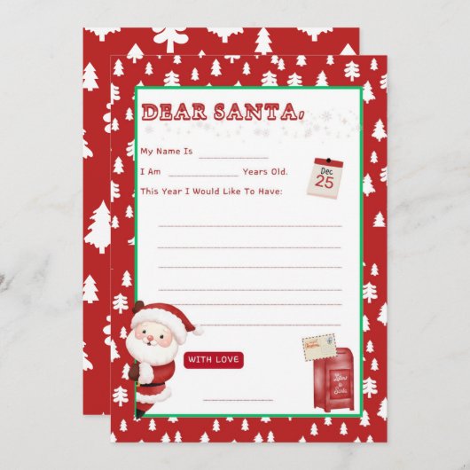 Peek a Boo Letter to Santa Wishlist Einladung (Vorne/Hinten)