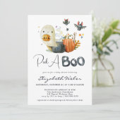 Peek A-Boo Little Ghost Halloween Baby Shower Einladung (Stehend Vorderseite)