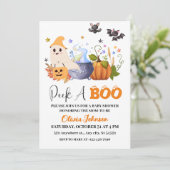 Peek A-Boo Little Ghost Halloween Baby Shower Einladung (Stehend Vorderseite)