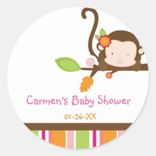 Peek-A-Boo Mädchen-Affe-Baby-Party-Favor-Sticker Runder Aufkleber