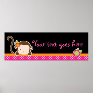 Peek A Boo Pink Girl Monkey Safari Jungle Banner Poster