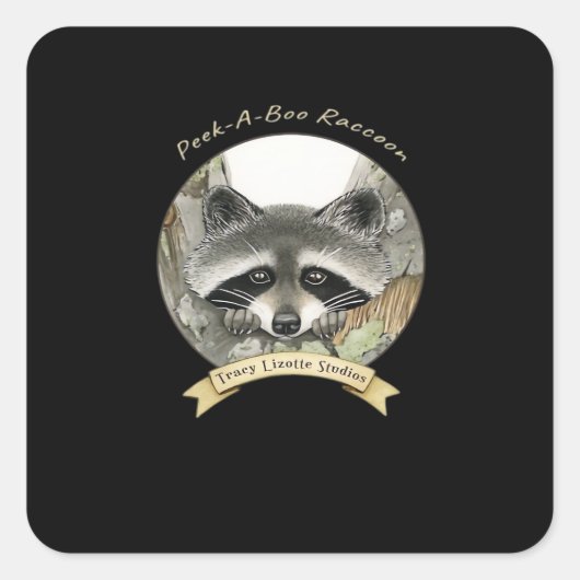 Peekabo Raccoon Quadratischer Aufkleber (Vorderseite)