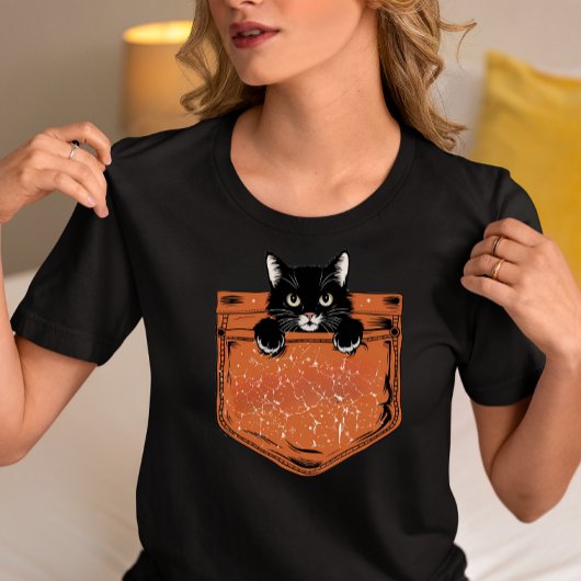 Peekaboo Black Cat Pocket T-Shirt