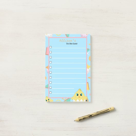 Peekaboo Blue Baby Chick Notes Post-it Klebezettel (Auf Schreibtisch)