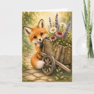 Peekaboo Fuchs Gartenwagen Aquarell Leere Grußkart Karte
