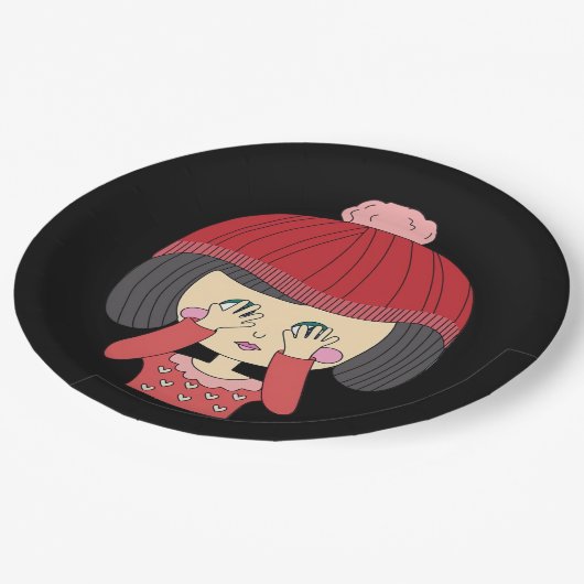 Peekaboo Girl Sloth Design Pappteller (Schrägansicht)