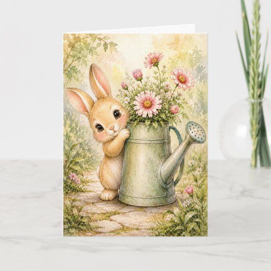 Peekaboo-Häschen bewässert Blumen Wasserfarben lee Karte (Vorderseite)