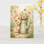 Peekaboo-Häschen bewässert Blumen Wasserfarben lee Karte (Gelbe Blume)
