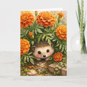 Peekaboo-Igel-Ringelblumen-Garten-Aquarell-Karte l Karte