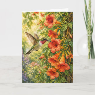 Peekaboo Kolibri Trompetenrebe Wasserfarbe Leer Karte