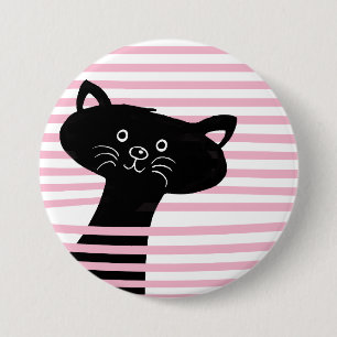 Peekaboo! Niedlicher schwarze Katzen-Cartoon-Knopf Button