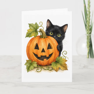 Peekaboo Pumpkin Patch Schwarze Katze Watercolor B Karte