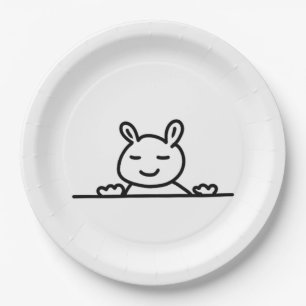 Peekaboo Rabbit Cartoon Sketch Classic Pappteller