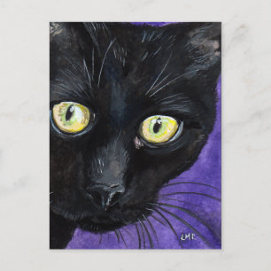 Peekaboo   Schwarze Katze Aquarellbilder Postkarte