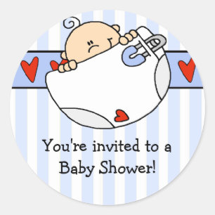 Peeking Baby Boy & Diaper Babydusche Aufkleber