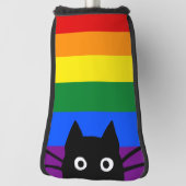 Peeking Black Cat Rainbow Flag Golf Headcover (Rotieren 90)