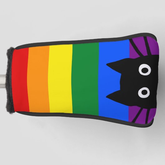 Peeking Black Cat Rainbow Flag Golf Headcover (Vorderseite)