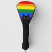 Peeking Black Cat Rainbow Flag Golf Headcover (Vorderseite)