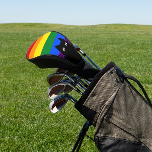 Peeking Black Cat Rainbow Flag Golf Headcover (In SItu)