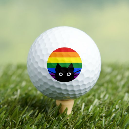 Peeking Black Cat Rainbow Flag Golfball (Insitu T-Shirt)