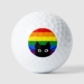 Peeking Black Cat Rainbow Flag Golfball (Vorderseite)