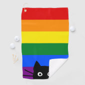 Peeking Black Cat Rainbow Flag Golfhandtuch (Insitu)