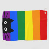 Peeking Black Cat Rainbow Flag Golfhandtuch (Horizontal)