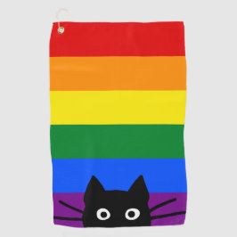 Peeking Black Cat Rainbow Flag Golfhandtuch