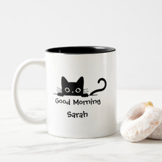 Peeking Black Cat Tasse - Custom Text Coffee Cup