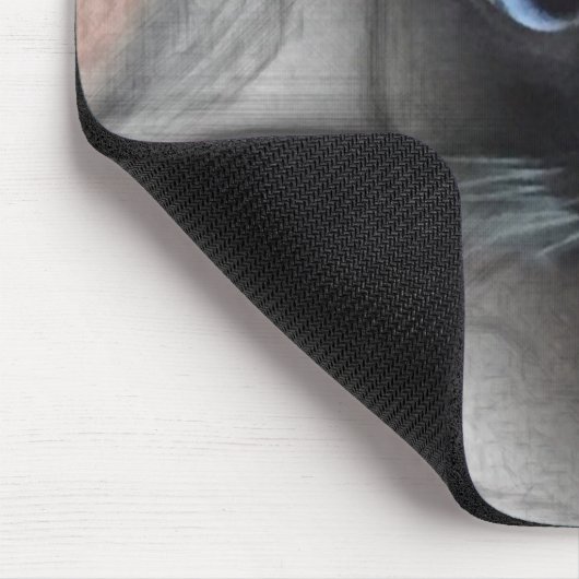 Peeking Blue Eyed Siamese Kitten Sketch Mousepad (Ecke)