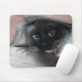 Peeking Blue Eyed Siamese Kitten Sketch Mousepad (Mit Mouse)