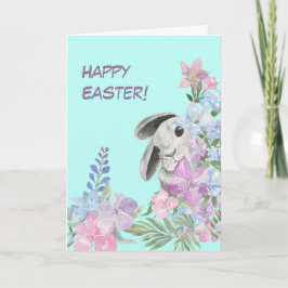 Peeking Bunny Floral Bouquet Osterkarte Feiertagskarte