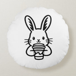 Peeking Bunny with Coffee Cup Rundes Kissen