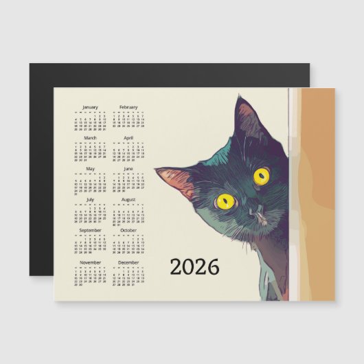 Peeking Cat 2026 Calendar Magnetic Card Magnetkarte (Vorne/Hinten)