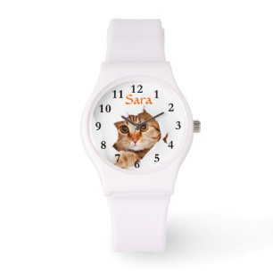 Peeking Cat auf Sporty White Silicon Wrist Watch Armbanduhr