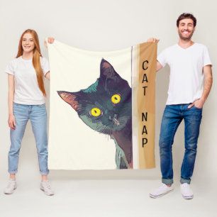 Peeking Cat Design Fleece Blanket