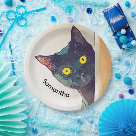 Peeking Cat Design Paper Plate Pappteller (Party)