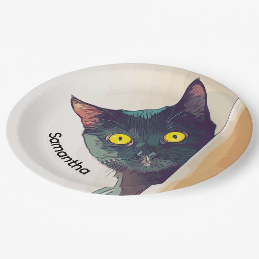 Peeking Cat Design Paper Plate Pappteller (Schrägansicht)