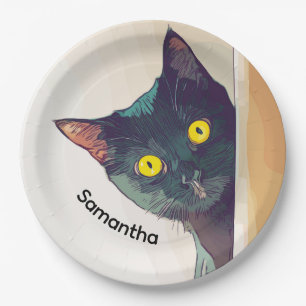 Peeking Cat Design Paper Plate Pappteller