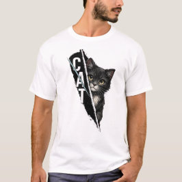 Peeking Cat Graphic Design – Modern Artistic Cat I T-Shirt
