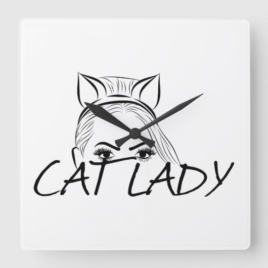 Peeking Cat Lady Quadratische Wanduhr (Vorderseite)