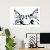Peeking Cat line zeichnend Poster (Heimbüro)